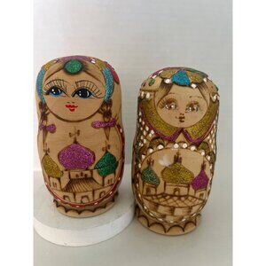 Handcrafted Russian Nesting Dolls Burned Burch Set Of 10 Signed READ